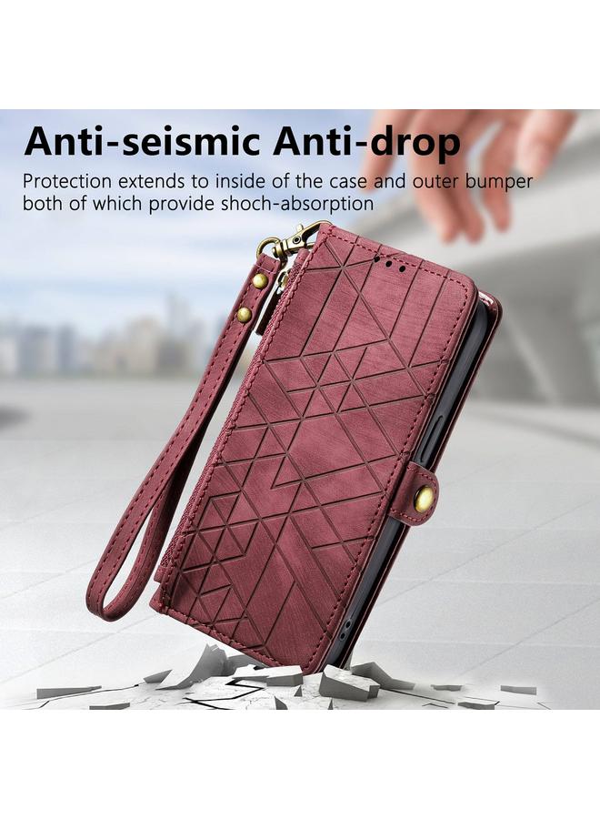 S-TOP Case For OPPO Reno6 Z Geometric Zipper Wallet Side Buckle Leather Phone Case - Image 5