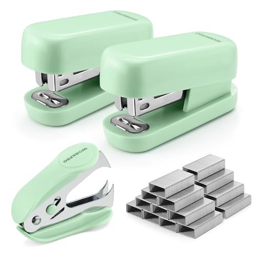 WORKPRO Small Stapler with Staples, Green Stapler Set Includes Two Mini Staplers, One Staple Remover, 2000 Standard Staples - Cute Staplers for Desk with Non-Slip Base, Lock Design, Portable - Image 1