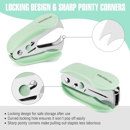 WORKPRO Small Stapler with Staples, Green Stapler Set Includes Two Mini Staplers, One Staple Remover, 2000 Standard Staples - Cute Staplers for Desk with Non-Slip Base, Lock Design, Portable - Image 4