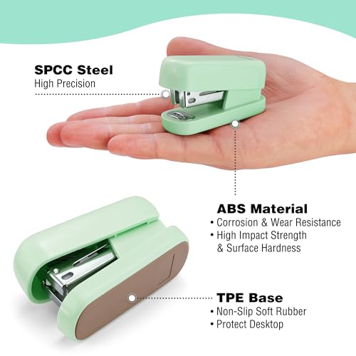 WORKPRO Small Stapler with Staples, Green Stapler Set Includes Two Mini Staplers, One Staple Remover, 2000 Standard Staples - Cute Staplers for Desk with Non-Slip Base, Lock Design, Portable - Image 3