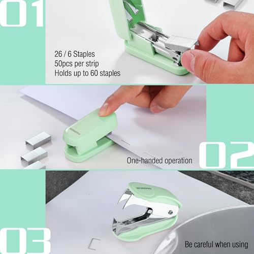 WORKPRO Small Stapler with Staples, Green Stapler Set Includes Two Mini Staplers, One Staple Remover, 2000 Standard Staples - Cute Staplers for Desk with Non-Slip Base, Lock Design, Portable - Image 5