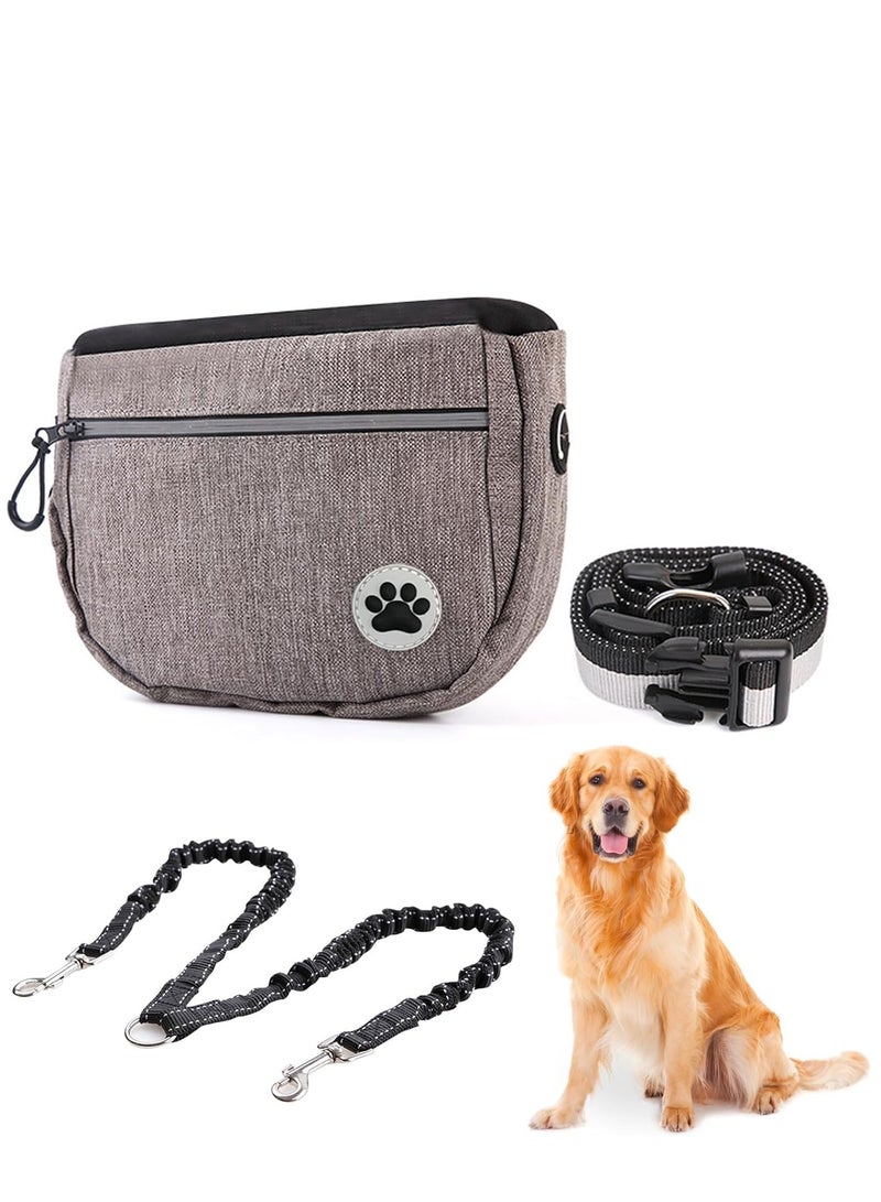 SYOSI Dog Treat Pouch Bag with Retractable Dog Leash, Pet Training Waist Bag, Hand-Free Dog Walking Bag With Waist Belt, Dog Treat Bag for Medium and Large Dogs Training Walking Travel (Gray)  - Image 1