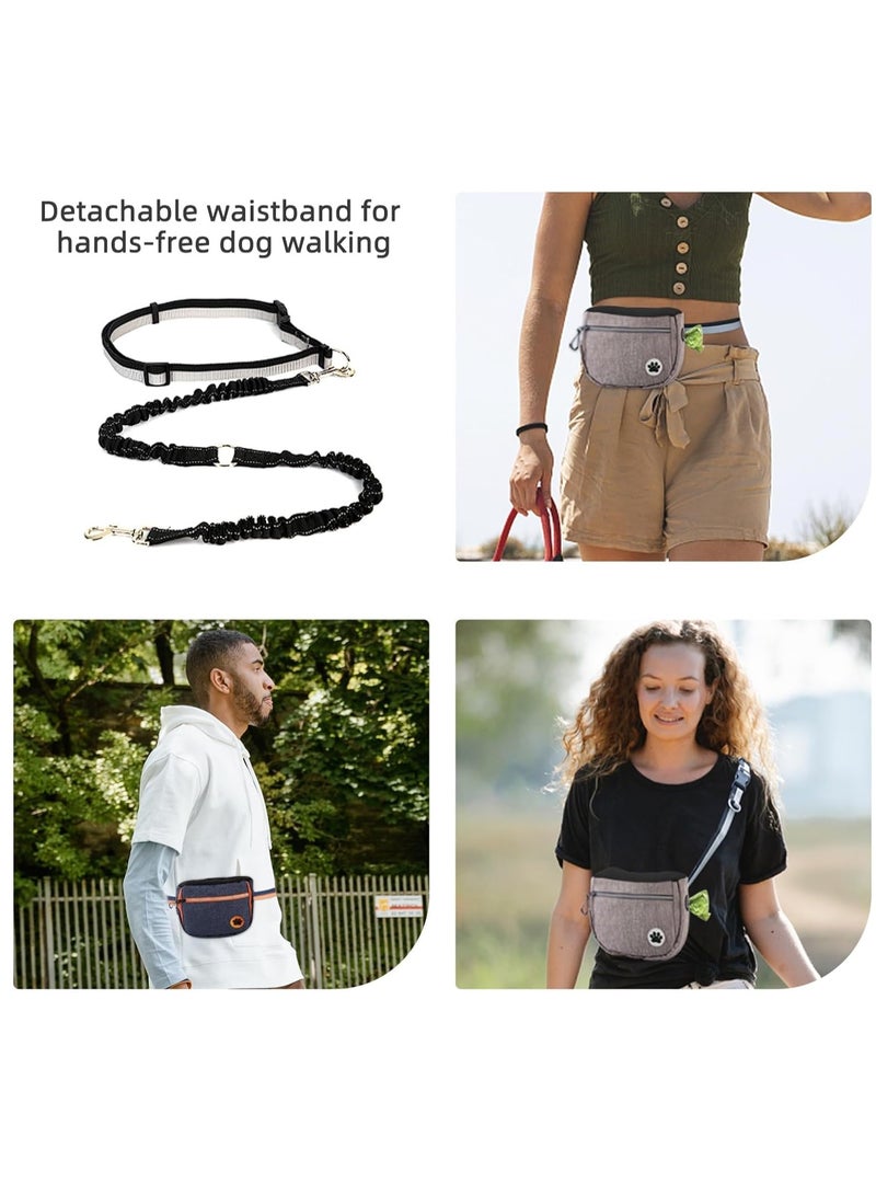 SYOSI Dog Treat Pouch Bag with Retractable Dog Leash, Pet Training Waist Bag, Hand-Free Dog Walking Bag With Waist Belt, Dog Treat Bag for Medium and Large Dogs Training Walking Travel (Gray)  - Image 2