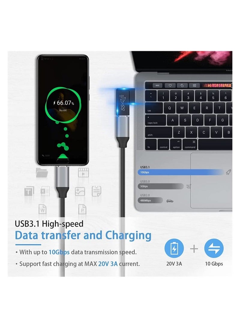 Captaintech 3 Pack Right Angle USB C to USB Adapter, 10 Gbps 90 Degree USB C Female to USB Male Adapter, USB 3.1 Gen2 Type C USB-C to USB 3.0 Adapter for USB C Cable, Laptops, Phone, Tablet (Black) - Image 3