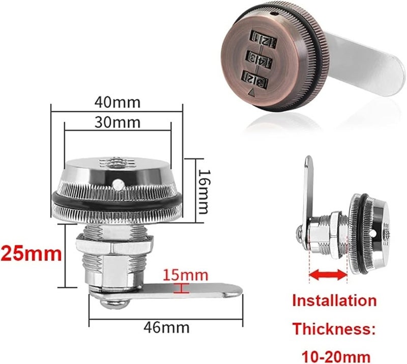 Black Combination Cam Cabinet Lock 3 Digital Password for Storage Box Gym Case Jewelry Box Locker - Image 3