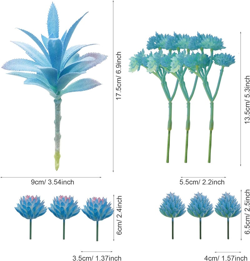 Cayway 21 PCS Artificial Succulent Plants, Blue Fake Succulent, Unpotted Faux Succulent Assortment in Flocked Blue in Different Type for Birthday Home Decor Indoor Wall Garden DIY - Image 2