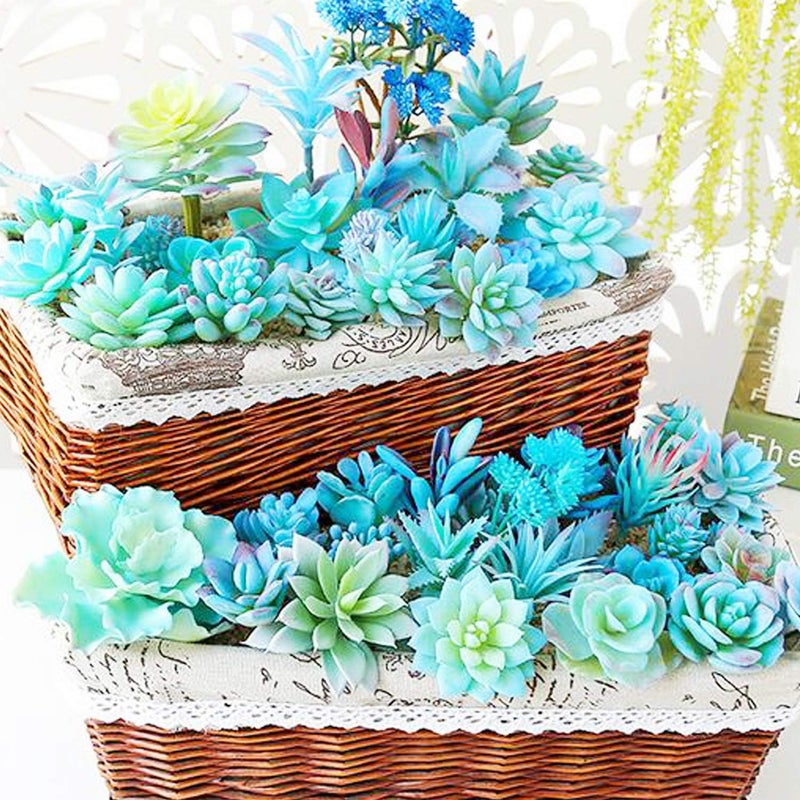 Cayway 21 PCS Artificial Succulent Plants, Blue Fake Succulent, Unpotted Faux Succulent Assortment in Flocked Blue in Different Type for Birthday Home Decor Indoor Wall Garden DIY - Image 4