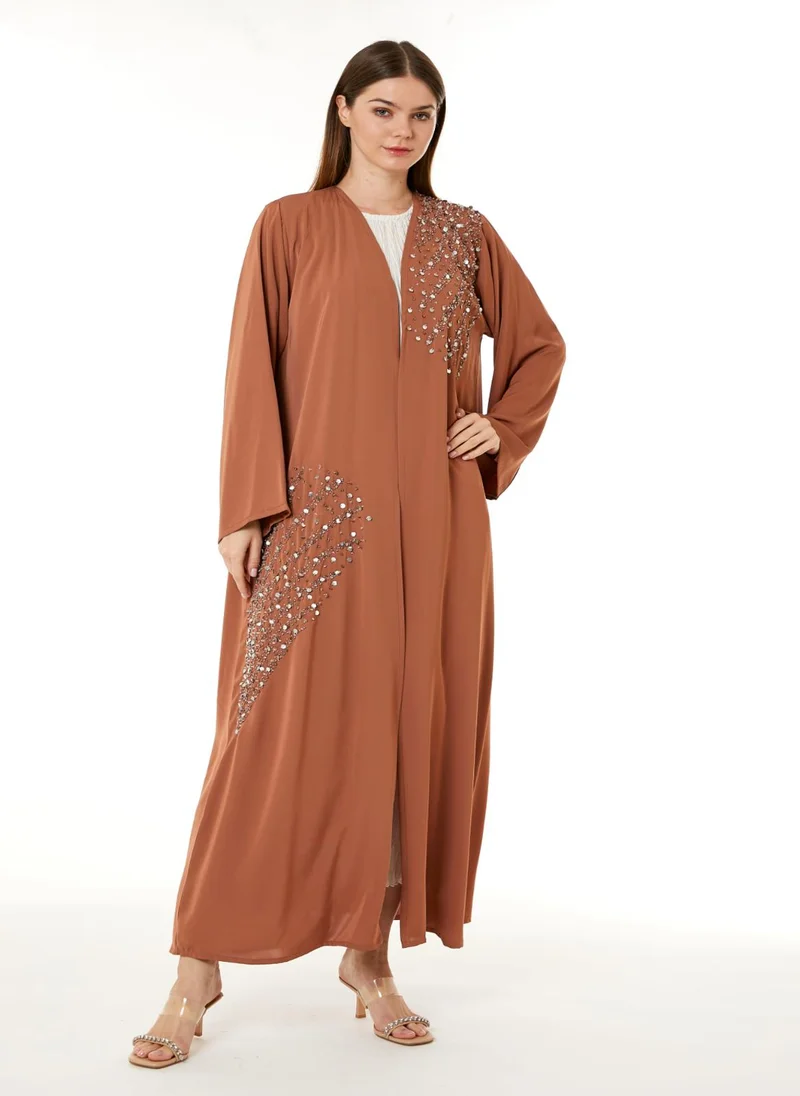 Moistreet Orange Korean Nida Hand Embellished Abaya