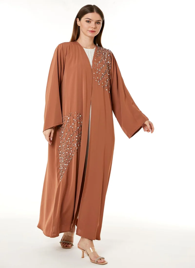 مويستريت Orange Korean Nida Hand Embellished Abaya