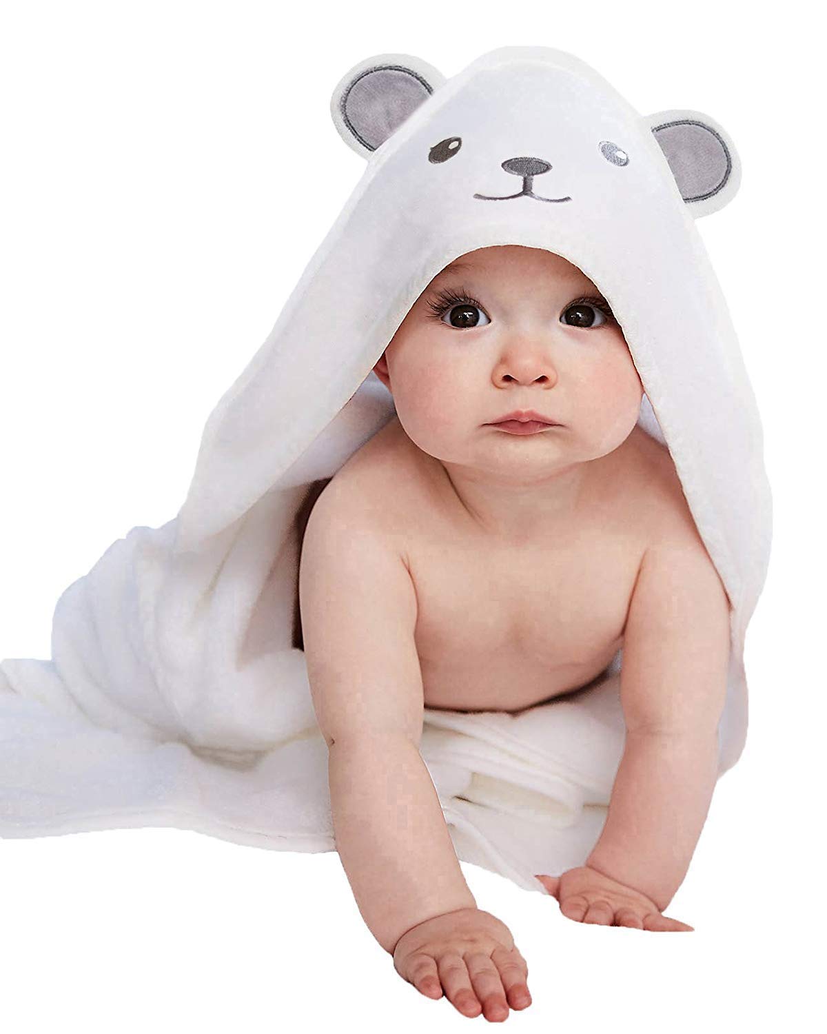 Bamboo Hooded Baby Towel, 500GSM Ultra Absorbent Double-Layer Infant Bath Towel with Cute Bear Ears, Soft Hooded Towel Blanket for Newborns & Toddlers (30x30 Inch, Bear)