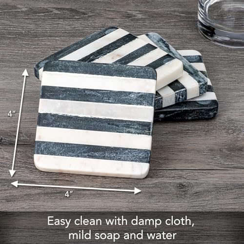Thirstystone Marble Black & White Striped Coasters with Protective Cork Backing 4" Square Absorbent, Artistic, Elegant - Image 2