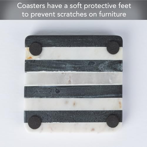 Thirstystone Marble Black & White Striped Coasters with Protective Cork Backing 4" Square Absorbent, Artistic, Elegant - Image 5