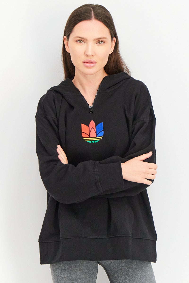 adidas Originals Women Sportswear Fit Trefoil Half Zip Hoodie, Black - Image 1