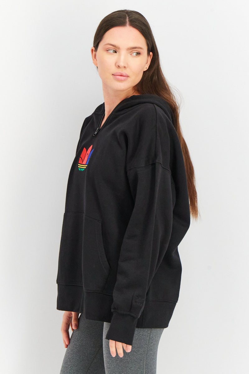 adidas Originals Women Sportswear Fit Trefoil Half Zip Hoodie, Black - Image 2