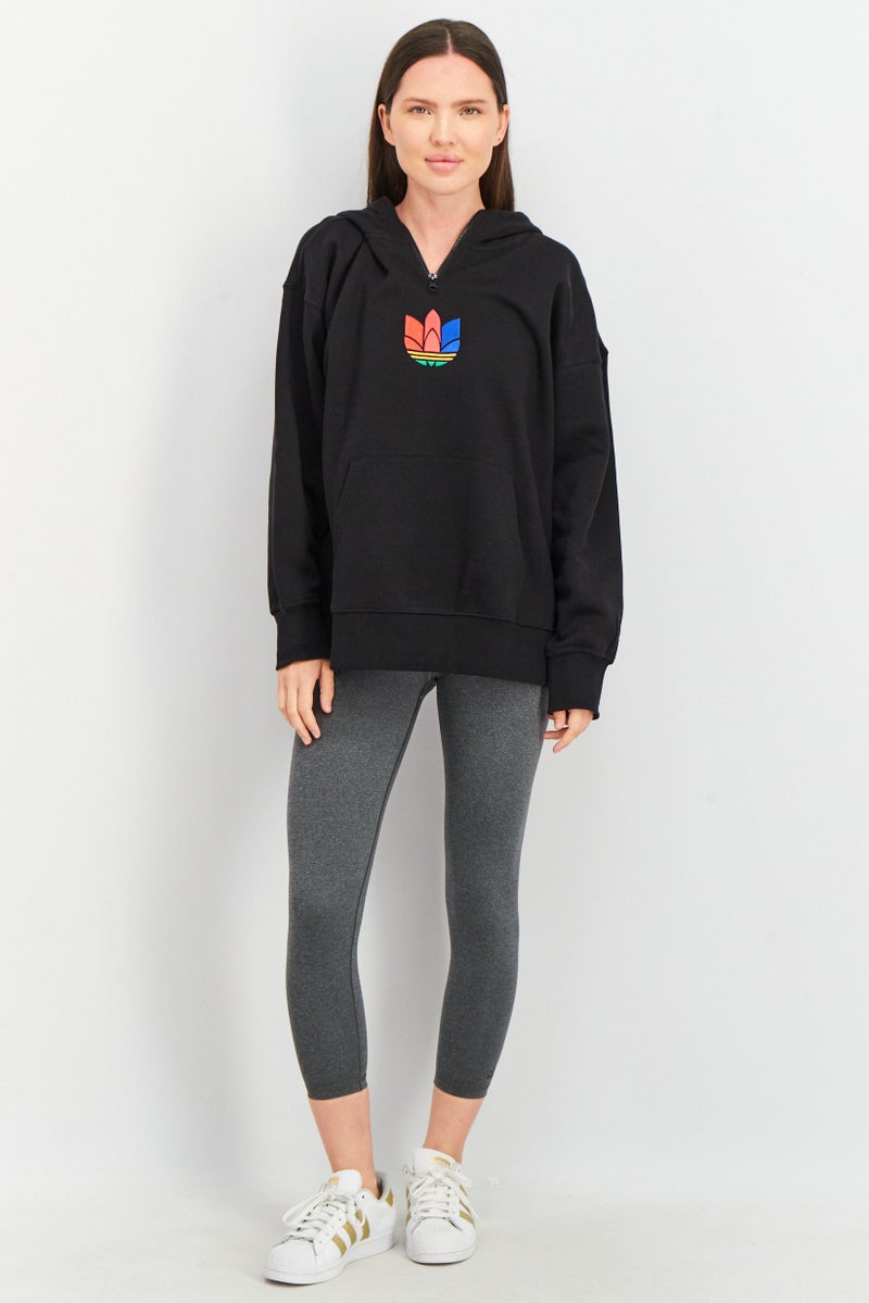adidas Originals Women Sportswear Fit Trefoil Half Zip Hoodie, Black - Image 4