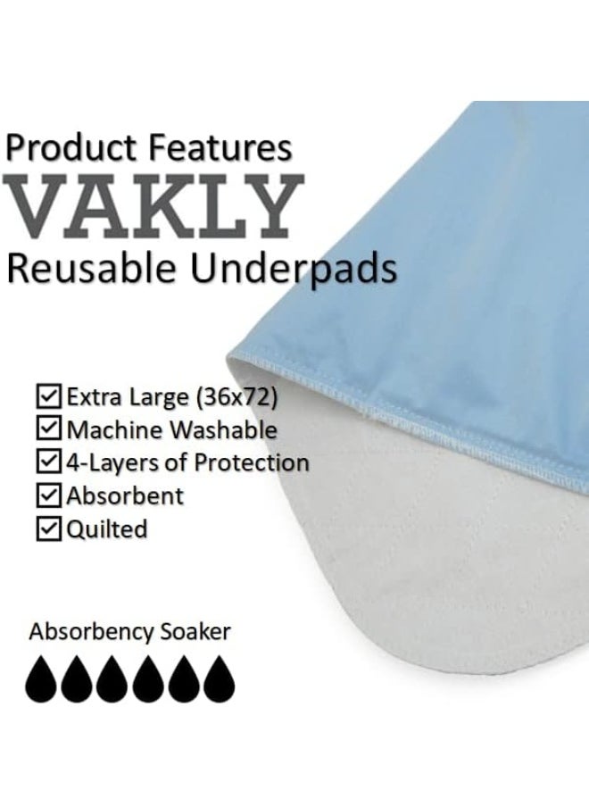 Vakly XXL Washable Reusable Underpads 36"x72" Waterproof Absorbent Incontinence Bed Pad [2 Pack] Extra Large Underpad with Heavy 4-Layer Protection for Beds Sofa and Mattress - Pads for Seniors Kids & Pets  - Image 2