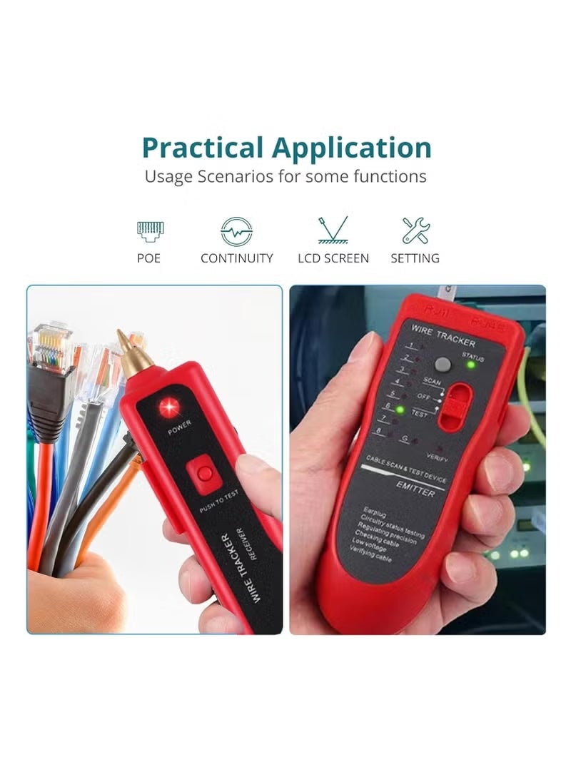 Rightsure - Multi-functional Network Cable Tester for RJ11 RJ45 with Probe Red - Image 1