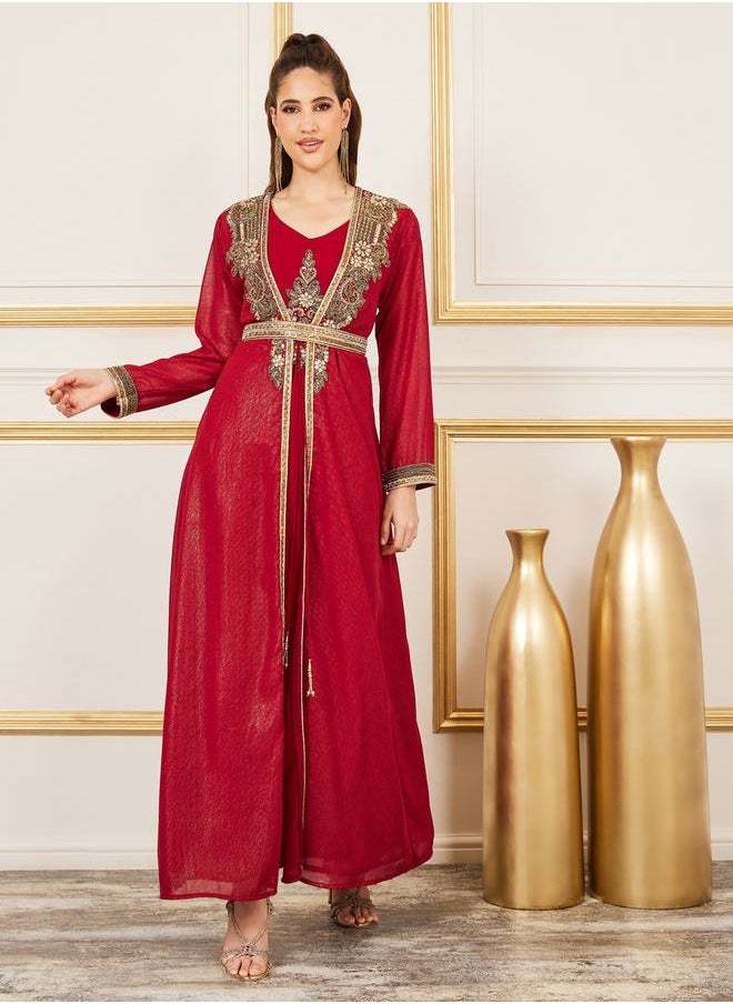 Maxim Creation Handwork Beaded Detail Belted Kaftan by Styli  - Image 1