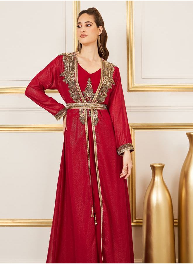 Maxim Creation Handwork Beaded Detail Belted Kaftan by Styli  - Image 2