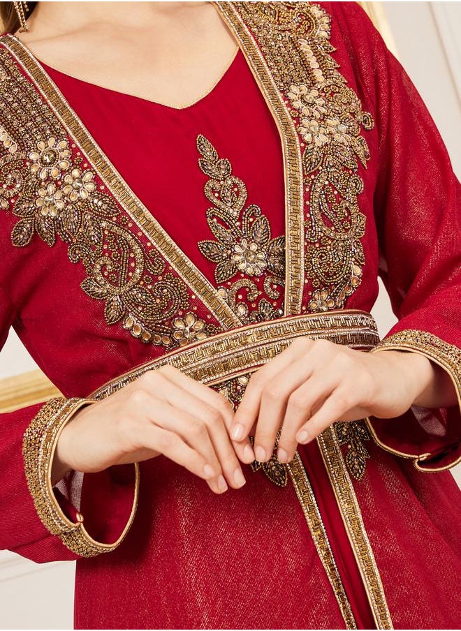 Maxim Creation Handwork Beaded Detail Belted Kaftan by Styli  - Image 3
