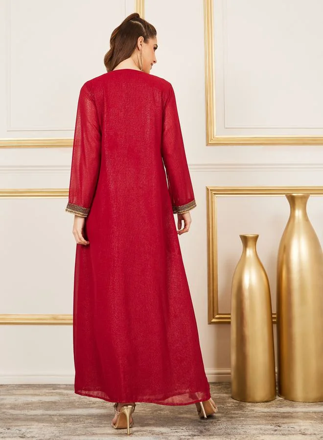 مكسيم كريشن Handwork Beaded Detail Belted Kaftan by Styli