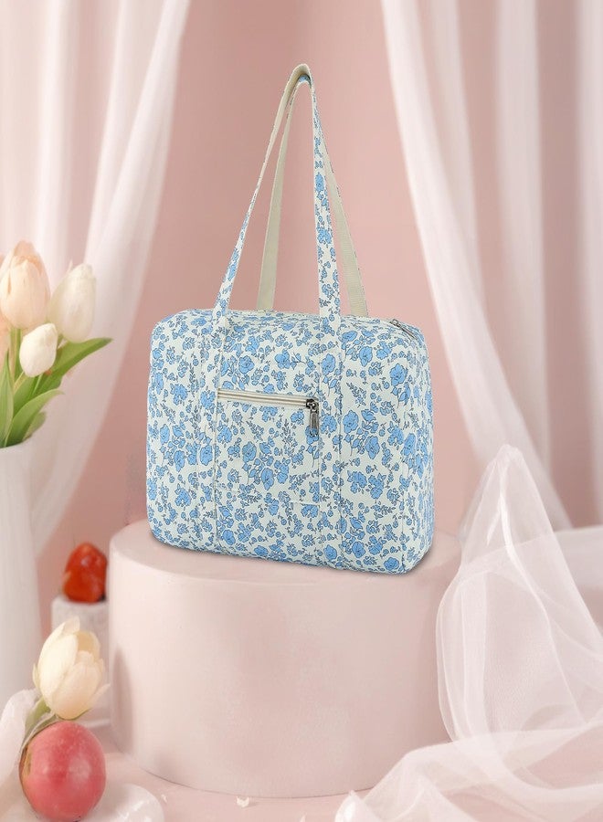 Lebaley Pearl Bow Coquette Bag - Blue Travel Bags, Women's Quilted Canvas Bag, Girl Canvas Bag, Coquette Tote Bag, Gym Bag, Weekend Bag For Via - Image 2