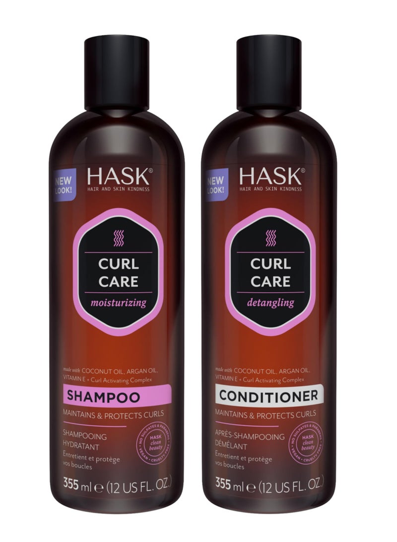HASK مجموعة شامبو وبلسم هاسك للعناية بالشعر المجعد بزيت جوز الهند وزيت الأركان، للشعر المجعد، نباتي، آمن للألوان، خالي من الجلوتين، خالي من الكبريتات، خالي من البارابين، خالي من التجارب على الحيوانات - 1 شامبو و1 بلسم
