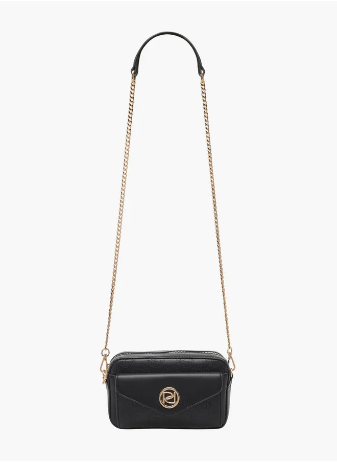بابريكا Monogram Detail Crossbody Bag with Detachable Chain Strap and Zip Closure