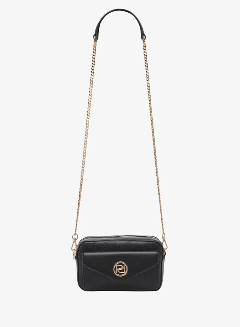 Paprika Monogram Detail Crossbody Bag with Detachable Chain Strap and Zip Closure