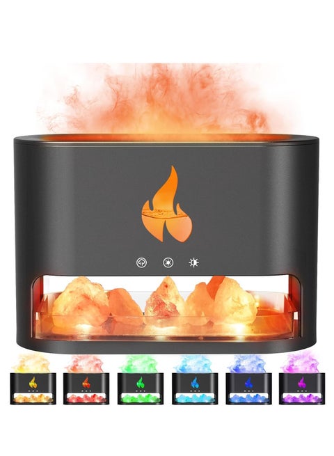 Essential Oil Diffuser with Himalayan Salt Lamp, 250ml Capacity, Cool Mist Humidifier, Fire Flame Effect, 7 Color Lights, Timer & Auto-Off for Home Aromatherapy