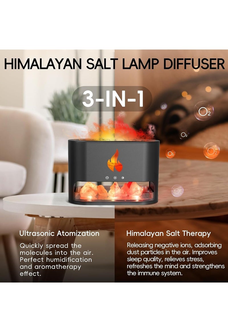Essential Oil Diffuser with Himalayan Salt Lamp, 250ml Capacity, Cool Mist Humidifier, Fire Flame Effect, 7 Color Lights, Timer & Auto-Off for Home Aromatherapy