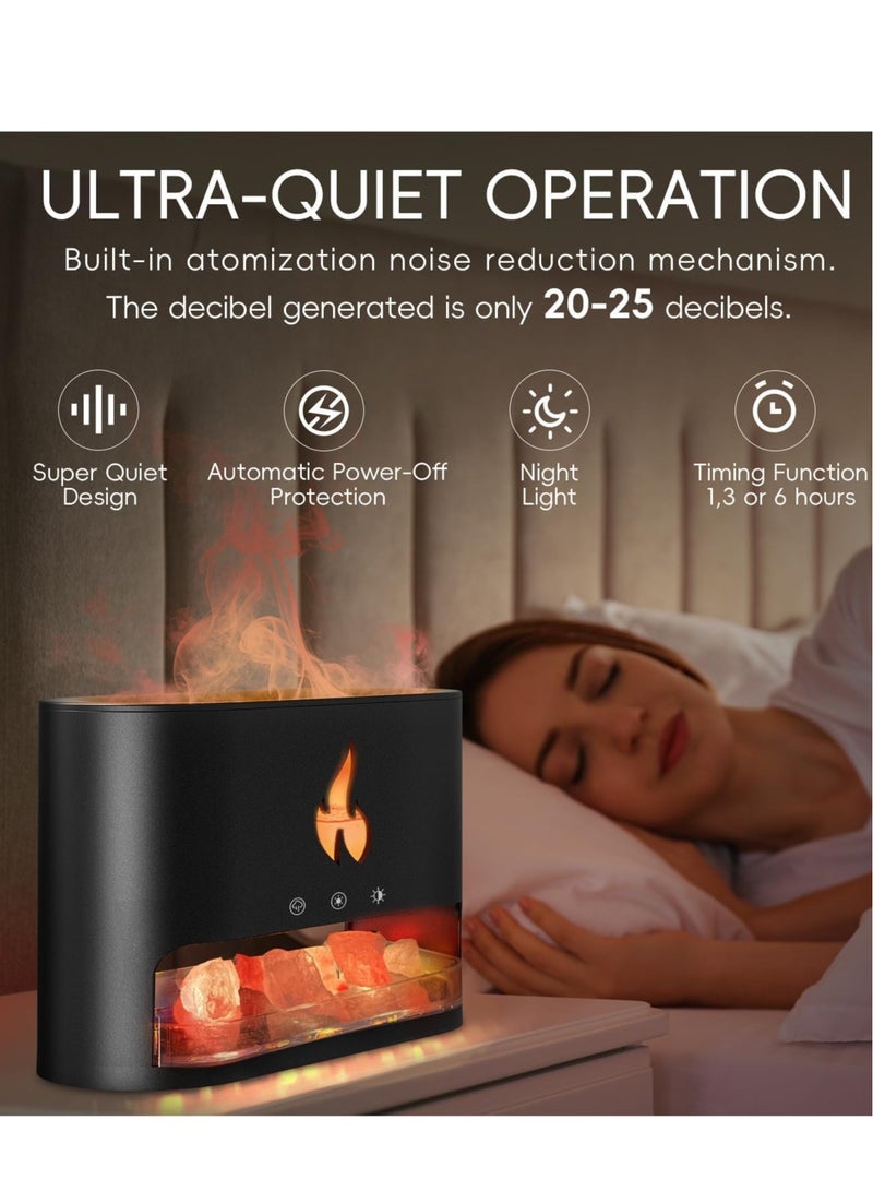 Essential Oil Diffuser with Himalayan Salt Lamp, 250ml Capacity, Cool Mist Humidifier, Fire Flame Effect, 7 Color Lights, Timer & Auto-Off for Home Aromatherapy