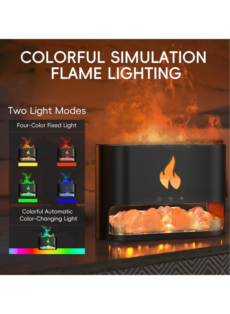 Essential Oil Diffuser with Himalayan Salt Lamp, 250ml Capacity, Cool Mist Humidifier, Fire Flame Effect, 7 Color Lights, Timer & Auto-Off for Home Aromatherapy