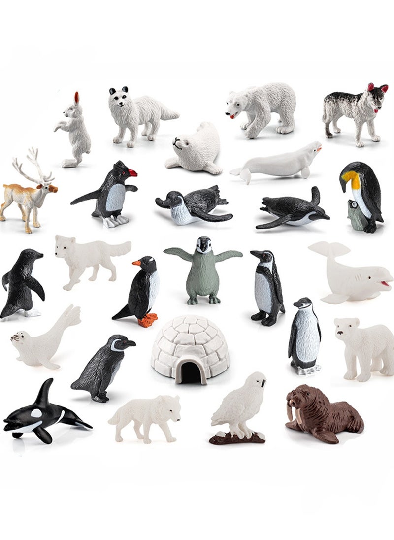 Simulation Penguin White Fox Polar Bear Seal Whale Husky Reindeer Polar Animal Model Static Ornaments 26 Pieces Set  - Image 1