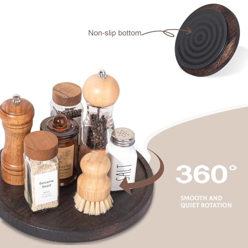 zoocatia Wood Lazy Susan Organizer Kitchen Turntable for Cabinet Farmhouse Bathroom Decor Round Decorative Tray for Vanity, Counter, Sink, Coffee Table, 10 Inch, Dark Brown - Image 4
