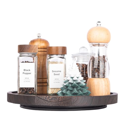 zoocatia Wood Lazy Susan Organizer Kitchen Turntable for Cabinet Farmhouse Bathroom Decor Round Decorative Tray for Vanity, Counter, Sink, Coffee Table, 10 Inch, Dark Brown - Image 3