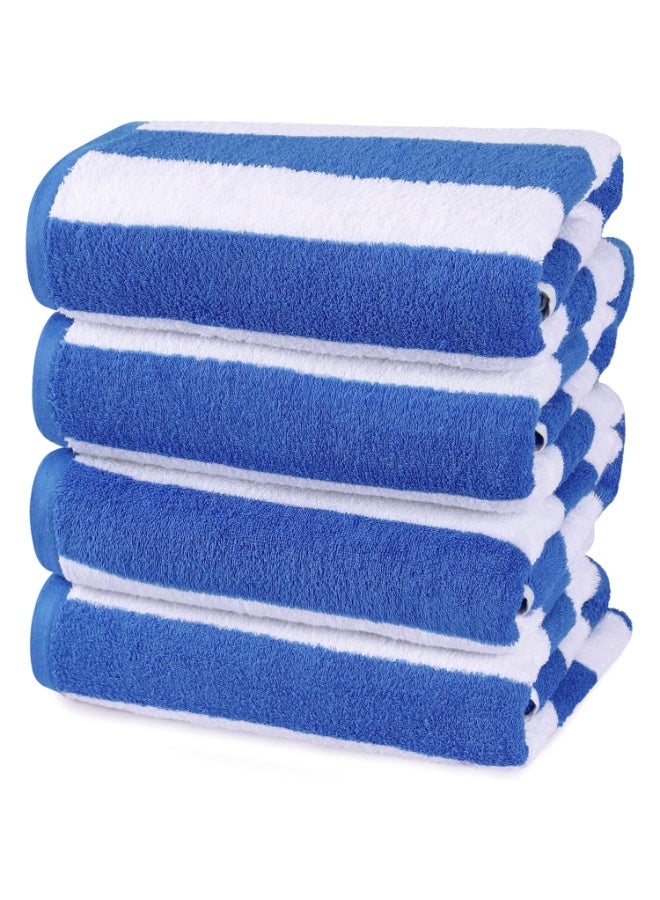 فابينني مجموعة من 4 مناشف شاطئ، مقاس 30×60 بوصة، بنقشة مخططة، مصنوعة من القطن 100%، مقاس 76×152 سم، فائقة الامتصاص وسريعة الجفاف، لون أزرق - Image 1