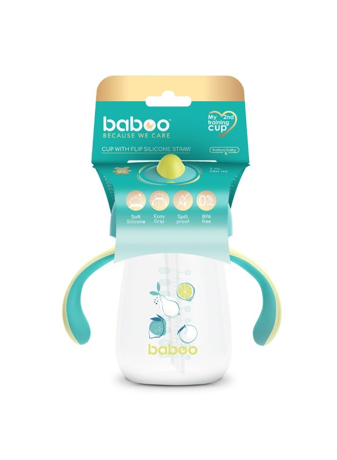 Baboo Sippy Cup with Silicone Straw for Baby 9+ Months, Non Spill Cup for Toddlers, Baby Straw Cup with Handles, Spill-Proof, Leak-Proof Soft Spout Cup 260ml (8.5 oz), BPA-Free (Lagoon Fiesta) - Image 1