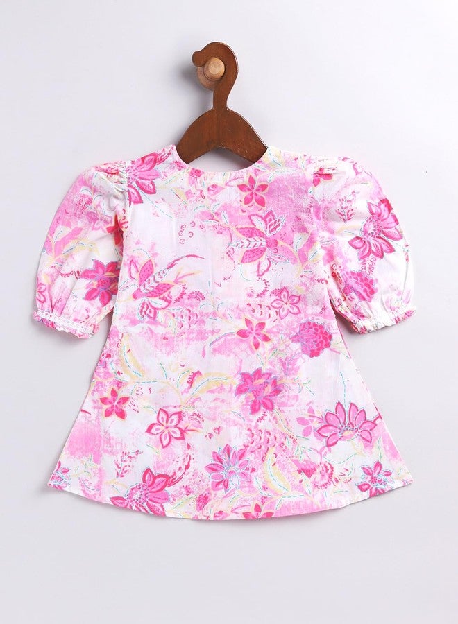 VASTRAMAY Girls' Cotton Pink Kurta And Pyjama Set | Allover Printed Kurta and Pyjama Set For Infants - Image 4