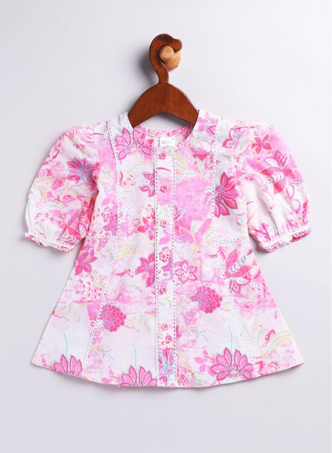 VASTRAMAY Girls' Cotton Pink Kurta And Pyjama Set | Allover Printed Kurta and Pyjama Set For Infants - Image 2
