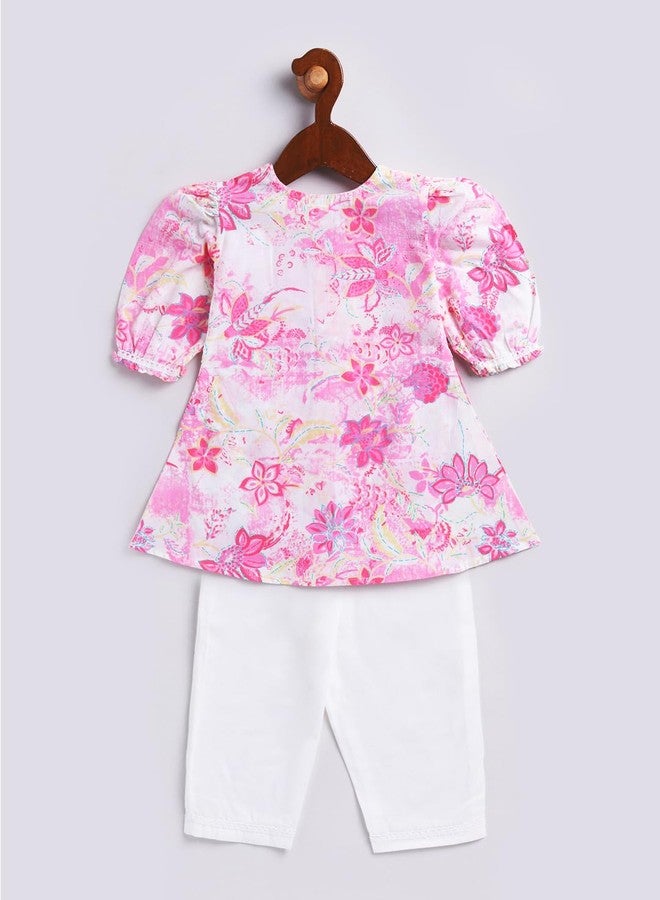 VASTRAMAY Girls' Cotton Pink Kurta And Pyjama Set | Allover Printed Kurta and Pyjama Set For Infants - Image 5