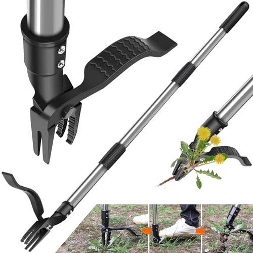 GOXAWEE Weed Puller Tool 4Claw Stand Up Weeder with Adjustable 46 Handle for Remove Weeds Without Bending Pulling or Kneeling - Image 1