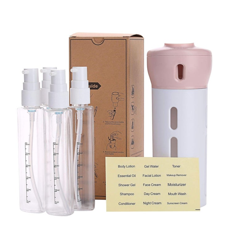 CHIVENIDO Travel Dispenser Toiletries Containers4 in 1 Travel Dispenser40ml4 Pcs 4 in 1 Travel Bottle Refillable Lotion Shampoo Gel TSA Approved Travel Dispenser Bottles with LabelsPink - Image 1