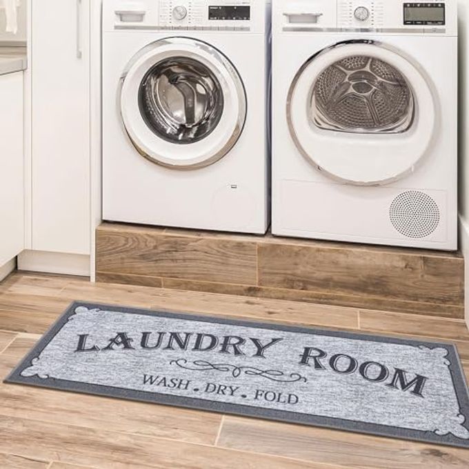 Ottomanson 20" x 53" Laundry Room Rug - Non-Slip Mat for Laundry & Mudroom - Durable, Stain-Resistant, and Easy to Clean - Perfect for High-Traffic Areas - Runner Rug for Entryway Bathroom, Gray