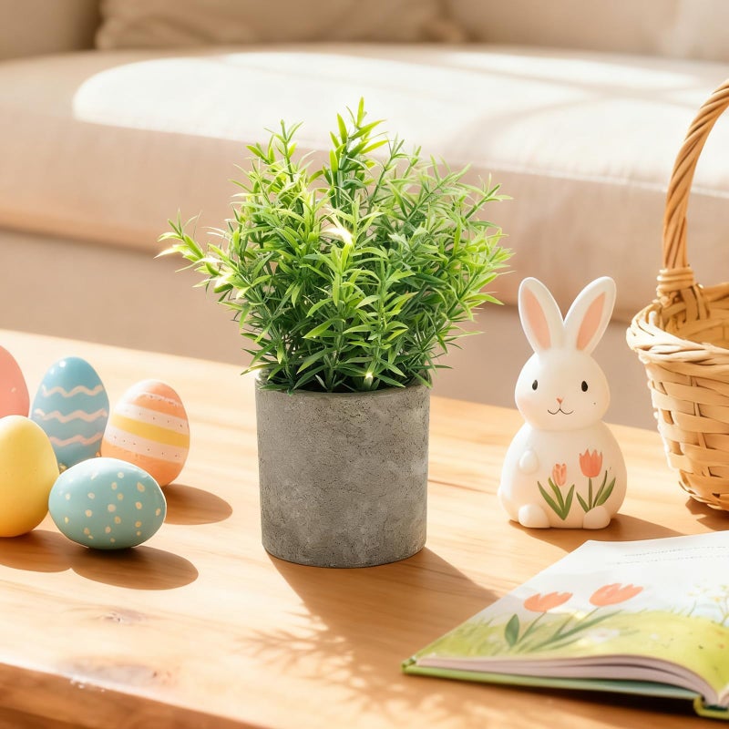 AUUGUU Artificial Potted Plants Faux Greenery in Cement Pots for Shelf, Bookshelf, Office or Home Decor, Small Decorative Fake Plants for Modern Indoor Display - Image 5