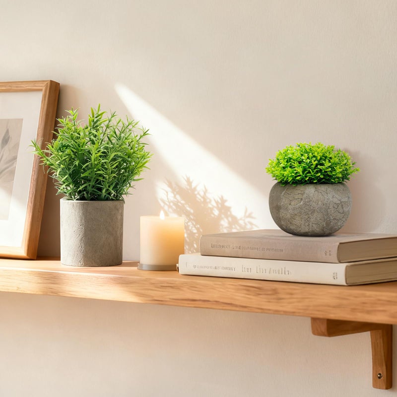 AUUGUU Artificial Potted Plants Faux Greenery in Cement Pots for Shelf, Bookshelf, Office or Home Decor, Small Decorative Fake Plants for Modern Indoor Display - Image 2