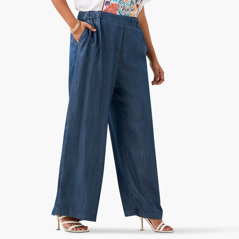 Ulla Popken Plus Size Ulla Popken Wide Leg Pants with Pockets