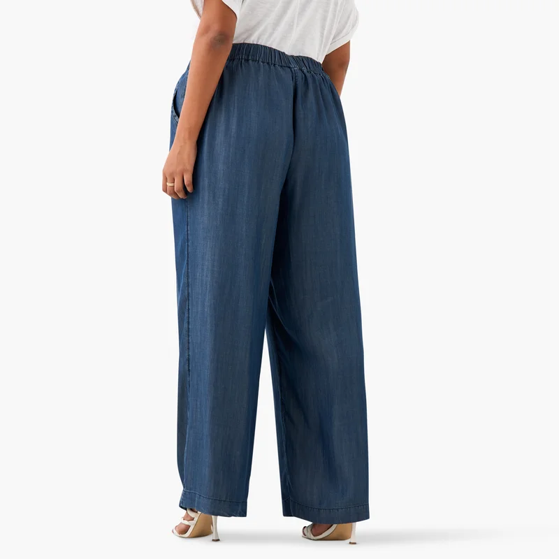 Ulla Popken Plus Size Ulla Popken Wide Leg Pants with Pockets