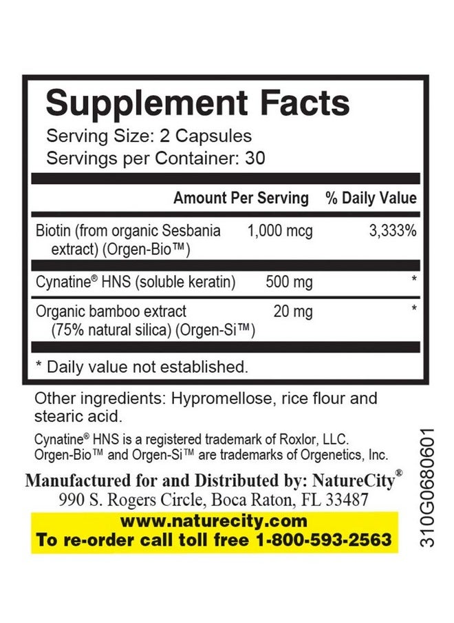 NatureCity Truehns Hair Skin Nail Cynatine Keratin Supplement Hair Skin & Nails Support 60 Veggie Capsules (2 Pack)  - Image 3