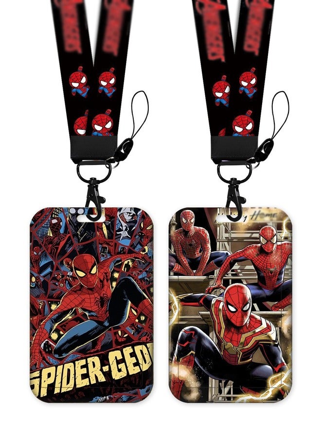 Wffo 2 Pcs Spider-Man Holder with Lanyard Retractable Badge Reel ID Credit Card Holder Purse Pouch with Lanyard Durable Card Case Neck Pouch Wallet Anime Keychain for Students Teens - Image 1